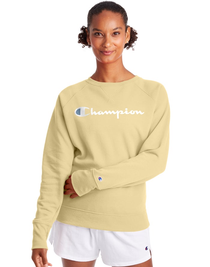 Champion Powerblend Fleece Classic Crew Script Logo Kadın Sweatshirt Sarı ( VNPOXS038 )